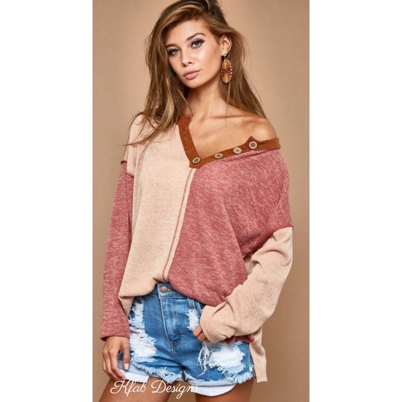 ❤️LAST 1! IN STOCK Color Block Button Detail Mir Sweater Top! - Picture 5 of 9